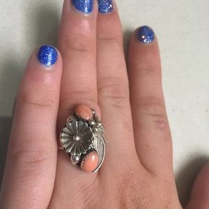 Genuine Sterling Silver and Coral Ring